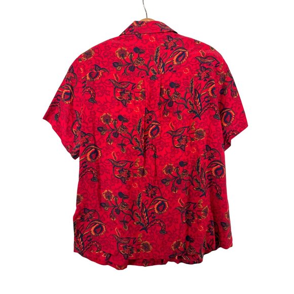 Vintage Jennifer Moore Womens ButtonUp Blouse Sz 8 100% Silk Red Floral Classic - Picture 2 of 10
